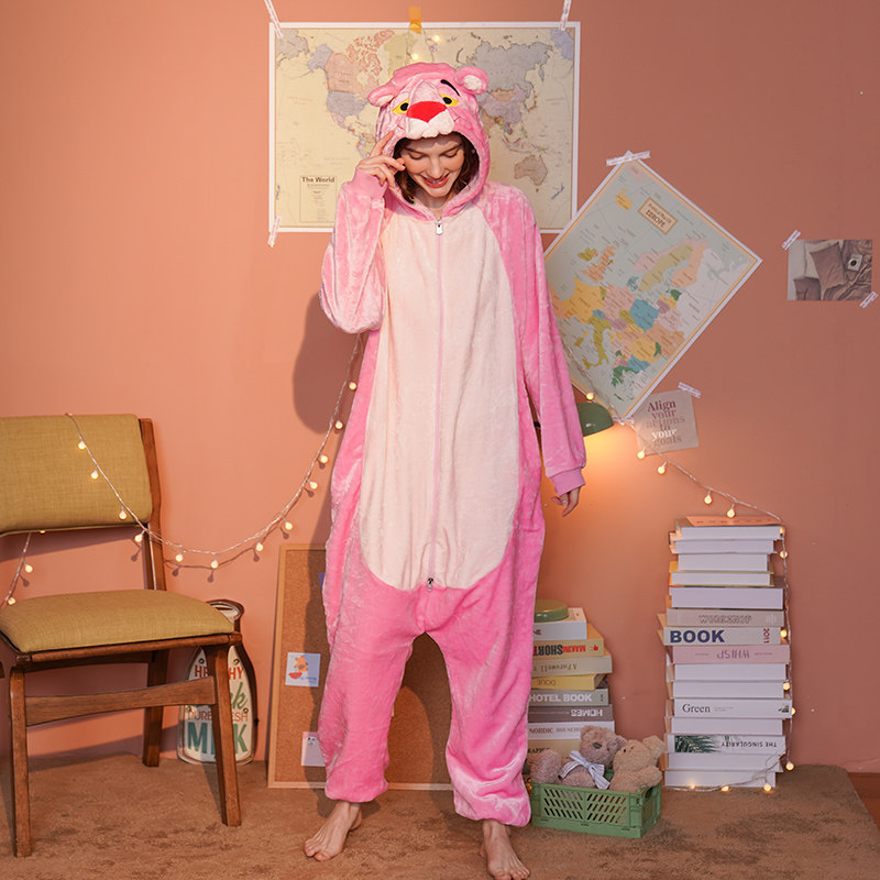 粉红豹连体冬季男女情侣恐龙秋睡衣 浅尚玫瑰睡衣/家居服套装