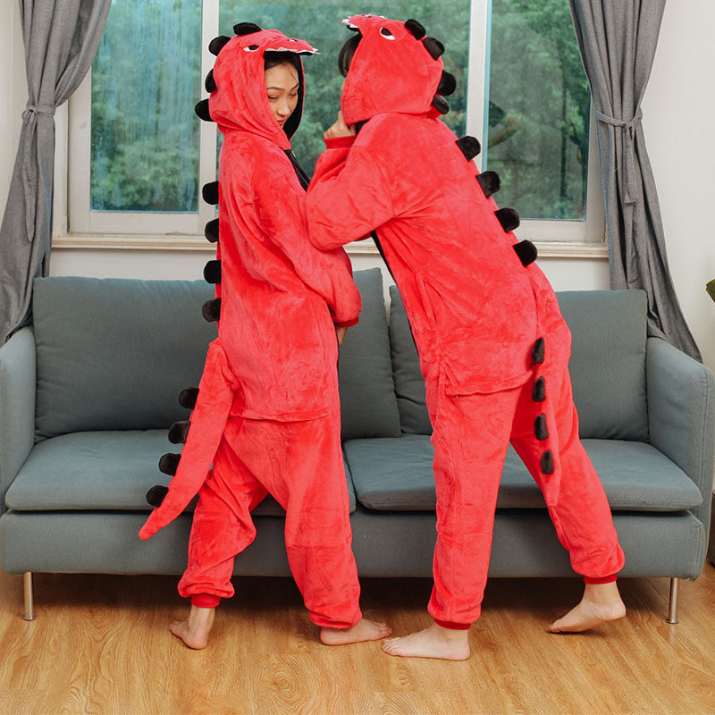 恐龙男女情侣连体秋冬法兰绒睡衣 浅尚玫瑰睡衣/家居服套装