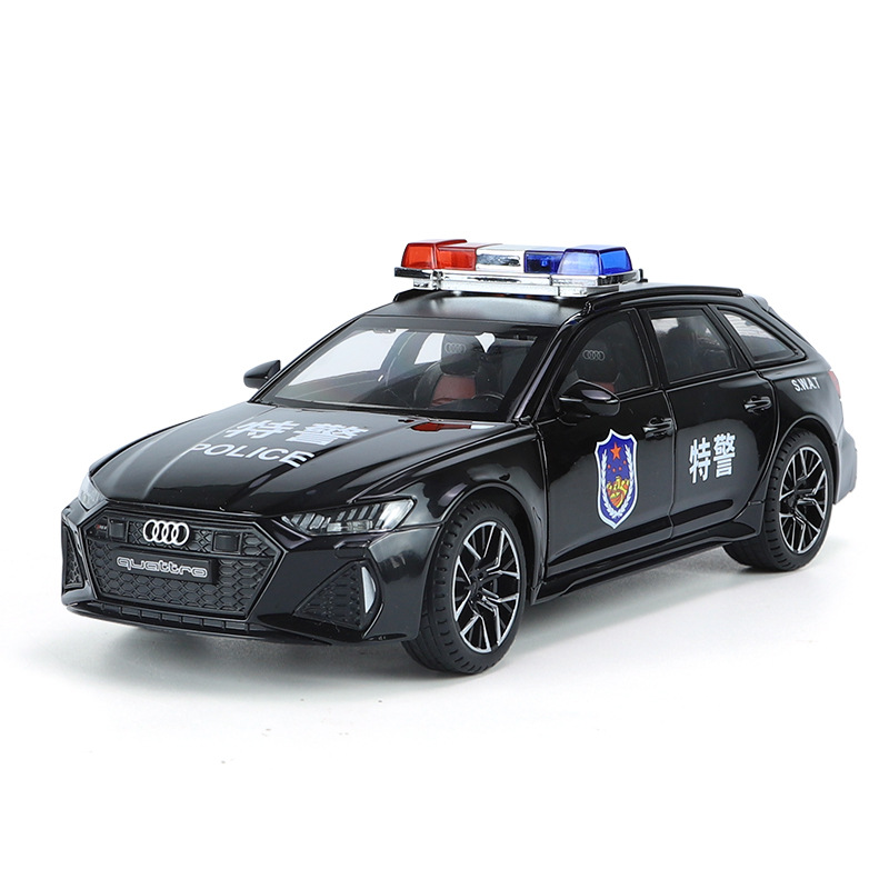 合金奥迪RS6警车版合警车模型声光回力公安特警车儿童玩具车模型 - 图3