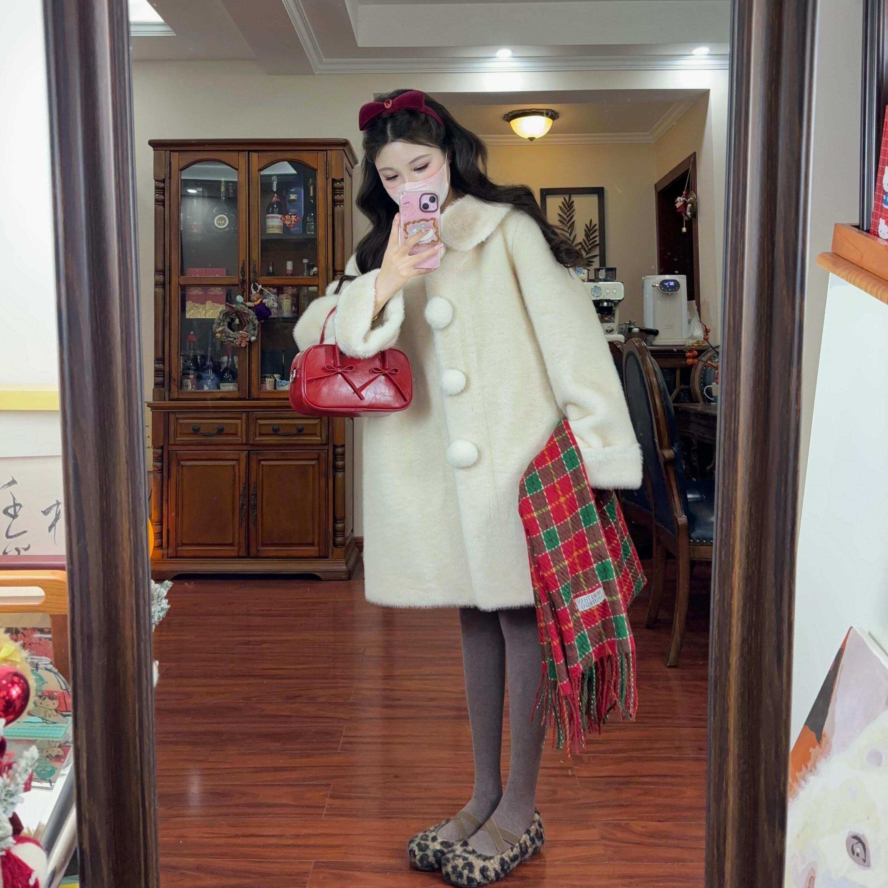 环保皮草外套女中长款千金风仿水貂毛加厚冬季保暖可爱毛茸茸外套 - 图2