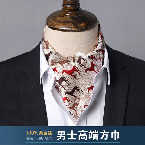 真丝丝巾小方巾围巾男士围脖脖子西装领巾西服秋冬季薄款男式丝绸 - 图3