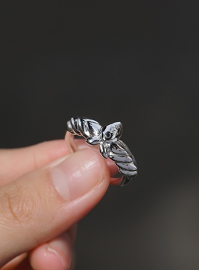 足银镜莲华戒指开口可调节二次元