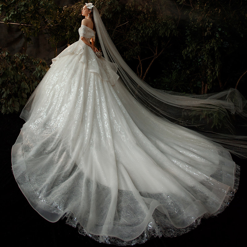 一字肩婚纱2020新款新娘星空奢华 不了情婚纱