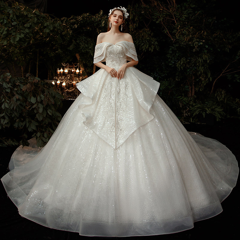 一字肩婚纱2020新款新娘星空奢华 不了情婚纱