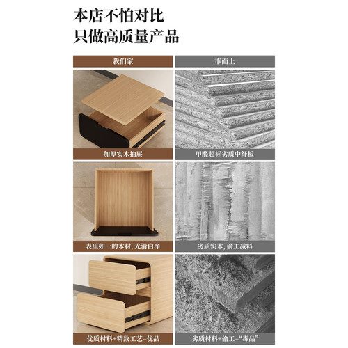 高级感床头柜免安装实木现代简约新款置物架床边柜卧室家用收纳柜 - 图0