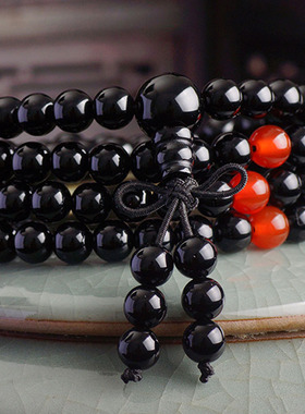 天然黑玛瑙108粒手链