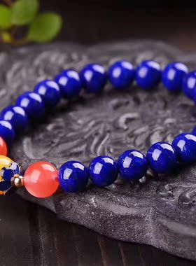 南红玛瑙单圈帝王手串天然青金石