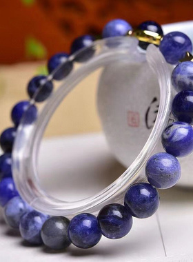 天然精品蓝纹石圆珠单圈手链手串 星空蓝纹石单圈蓝水晶