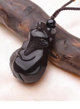 天然冰种挂坠项链黑曜石狐狸