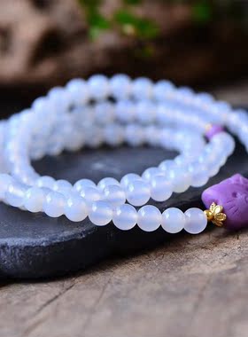 天然紫云母Kitty手链白玛瑙