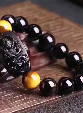 天然黑曜石虚空藏属牛生肖虎手链