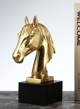 北欧风黄铜马头桌面书靠摆件欧式软装家居书房客厅装饰品