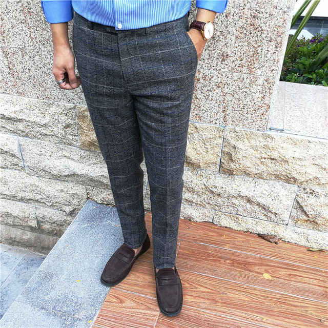 Retro British style business gentleman plaid casual trousers