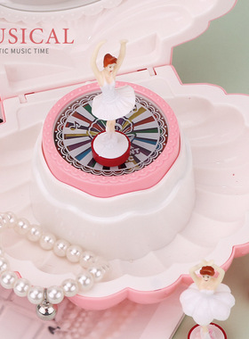 创意贝壳灯光音乐盒家居装饰摆件 学生礼品跳舞女孩八音盒首饰盒