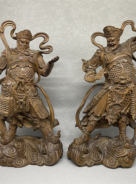 黄杨木四大天王摆件家居工艺品