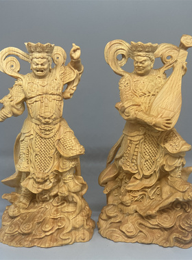 四大天王风调雨顺神像摆件崖柏木