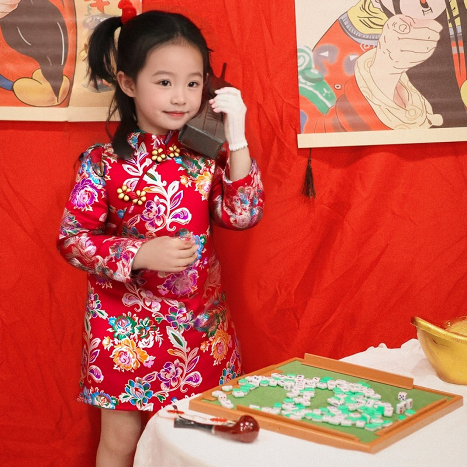 晨舞 秋冬女童旗长袖旗袍儿童改良连衣裙宝宝周岁中国风民族服装,淘宝优惠券,粉丝福利购,淘宝优惠卷