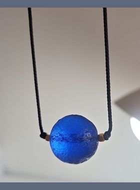 高端宝石天然宝石蓝玻璃陨石大颗粒转运珠原石吊坠微晶石项链22mm