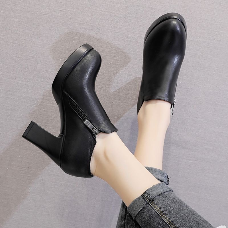 品牌真皮单鞋女2025秋冬新款时尚百搭小个子女鞋粗跟防水台高跟鞋,淘宝优惠券,粉丝福利购,淘宝优惠卷