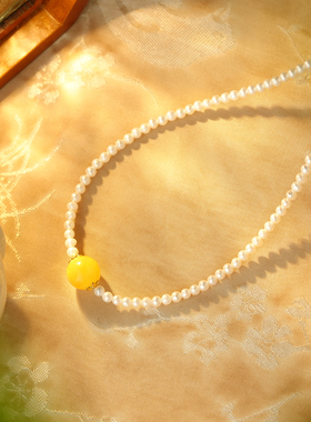 S925银珍珠蜜蜡项链新中式百搭