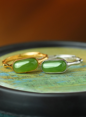 S925银和田碧玉马鞍开口女戒