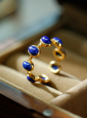 御臻女925银复古蛋面戒指