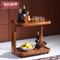 Simple rhyming full wood mobile dining car modern minimalist New Chinese restaurant furniture Ukim wood hand-pushed wine water car