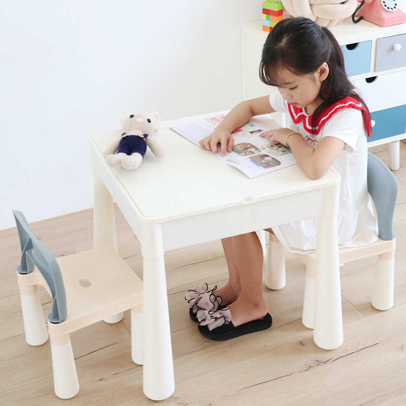 积木桌多功能学习儿童大小颗粒积木宝宝益智拼装玩具桌椅2-10岁 - 图1