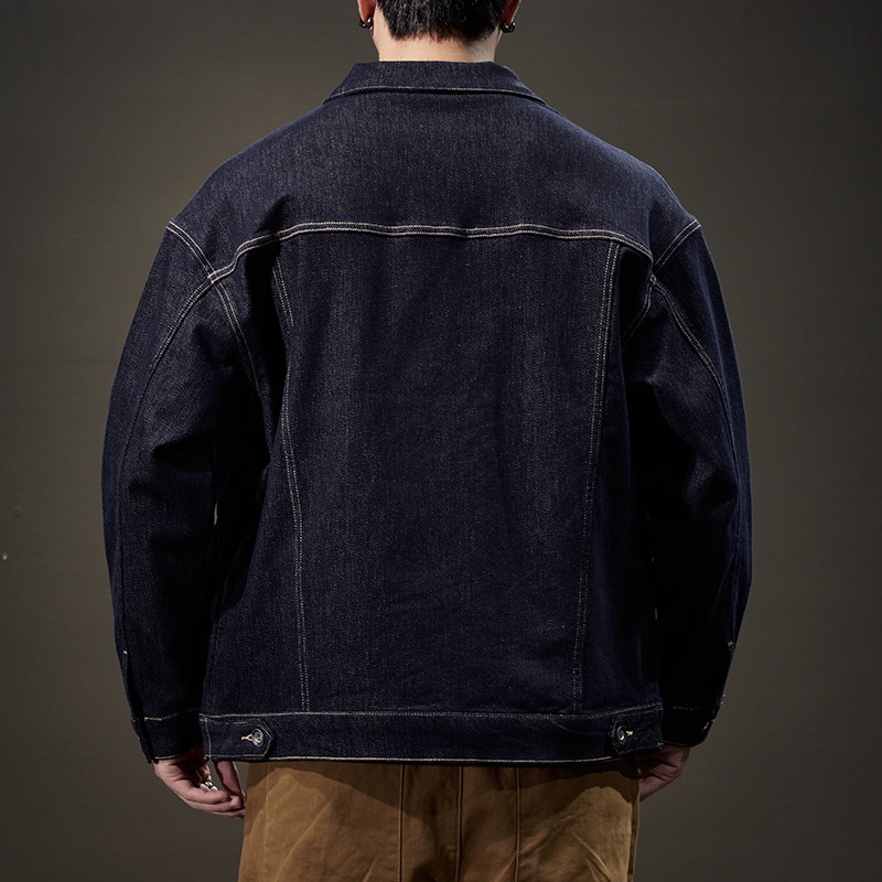 美式复古深蓝色牛仔外套男2025秋季潮牌宽松大码ins休闲工装夹克,淘宝优惠券,粉丝福利购,淘宝优惠卷