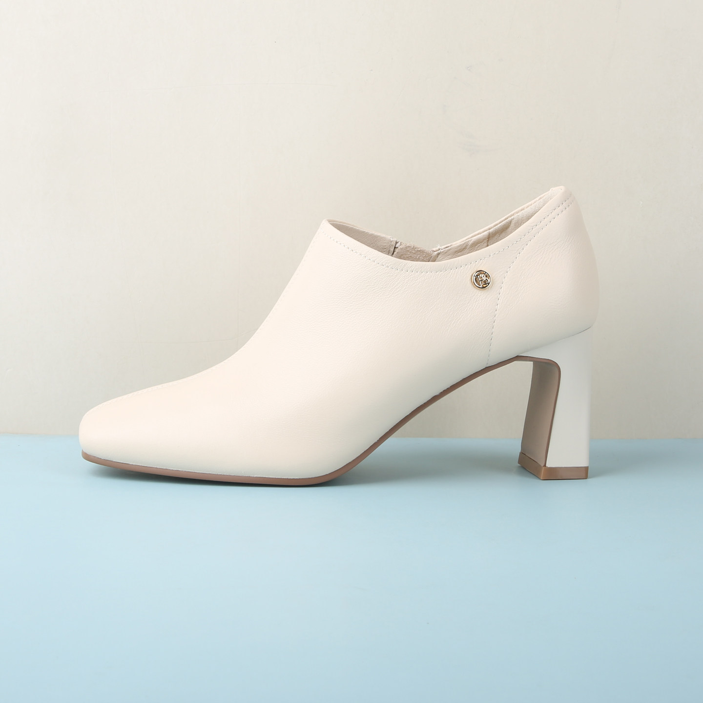 专柜正品百田森女鞋秋新款方头羊皮深口单鞋简约通勤踝靴PYQC5618,淘宝优惠券,粉丝福利购,淘宝优惠卷