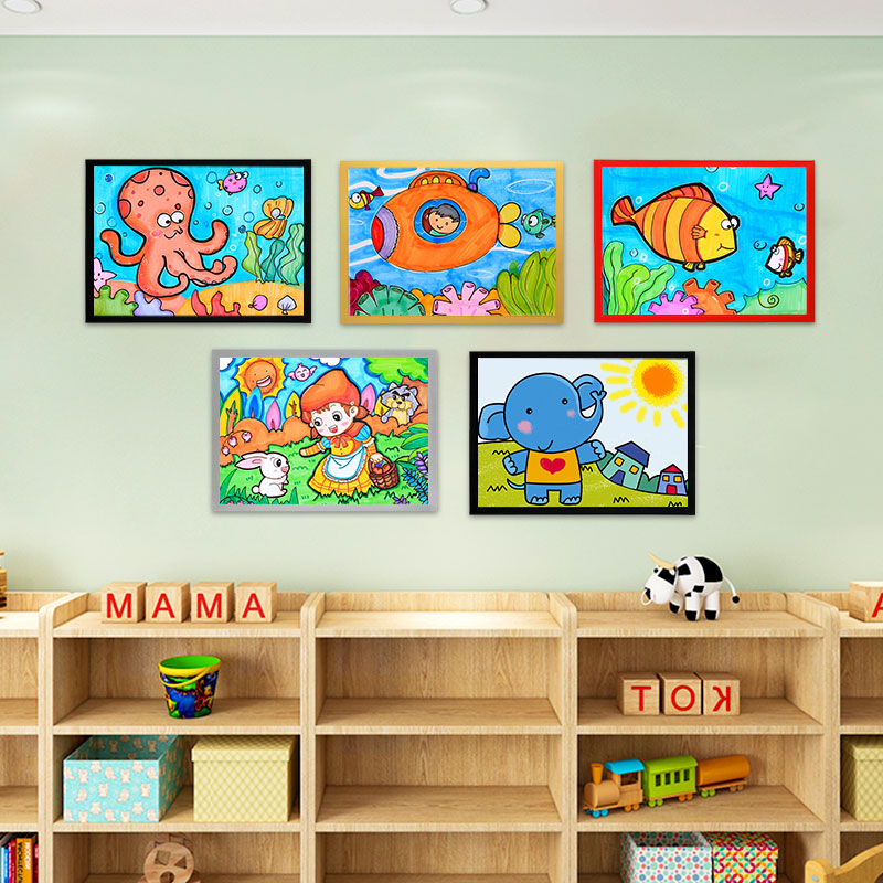 磁性儿童画框装裱挂墙收纳展示粘贴八开8K手抄报A3a4画纸磁吸相框-图1