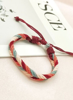 2025新款ins风 棉麻手工编织手链男女情侣学生彩色原创简约手绳