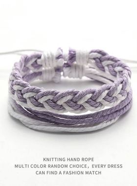 棉麻组合手链男女ins风手工编织