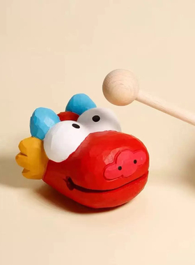 上班发疯木鱼木雕龙头工位摆件