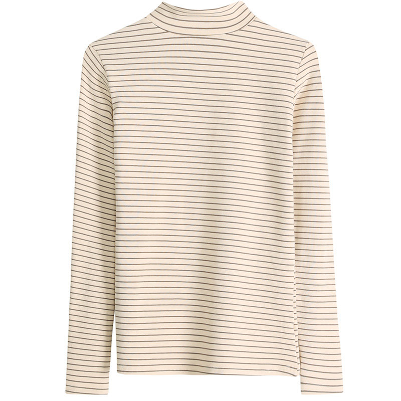 纯棉条纹修身半高领打底衫女长袖T恤加厚保暖洋气中领内搭上衣冬,淘宝优惠券,粉丝福利购,淘宝优惠卷