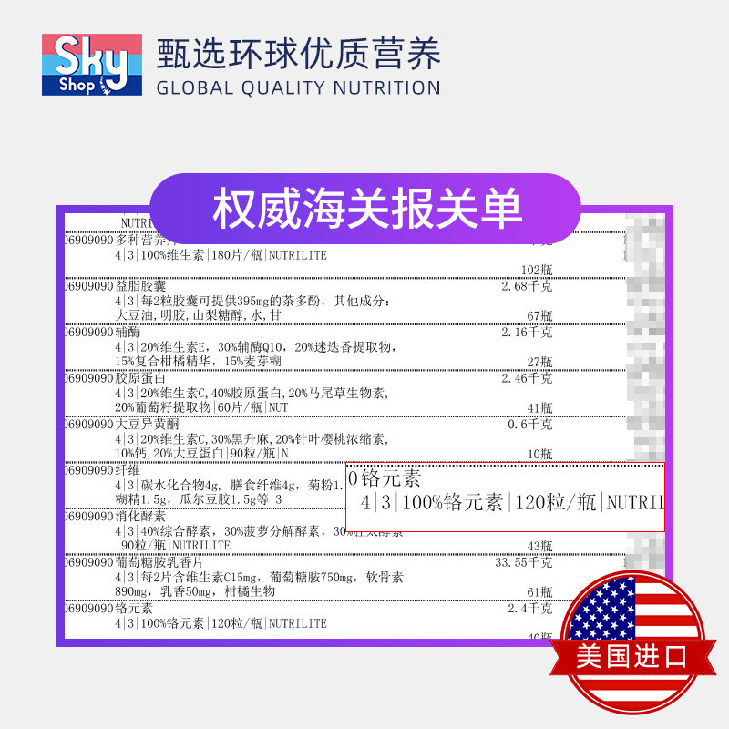 美国安利纽崔莱铬元素胰岛素胶囊 skyshop海外复合维生素/矿物质
