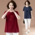 Áo thun ngắn tay của mẹ trung niên váy bầu mùa hè cho người béo plus size áo thun cotton rộng của phụ nữ 40 tuổi 50 mỏng trên cùng - Áo phông