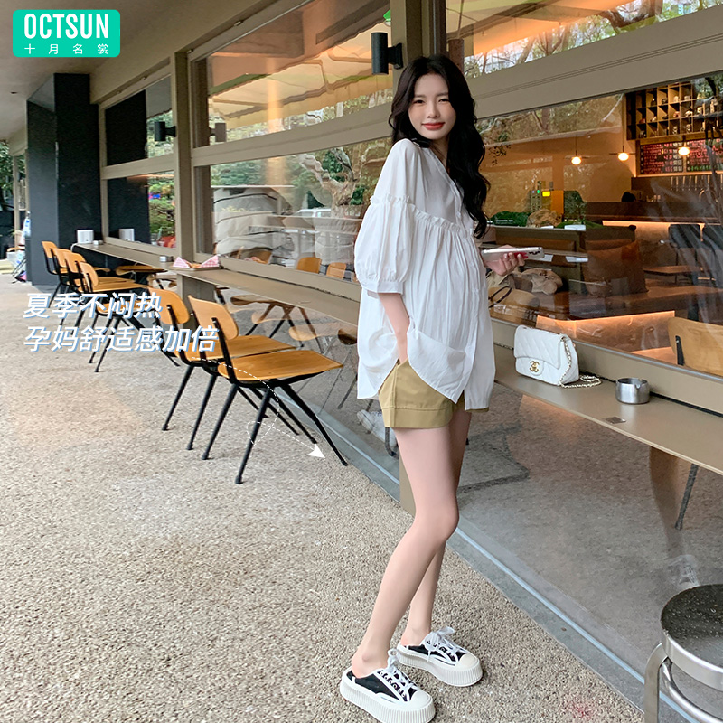 十月名裳旗舰店十月名裳孕妇打底裤新款裤子孕妇装夏季时尚宽松休闲短裤2