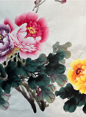 小六尺纯手绘牡丹花开富贵国画横幅客厅背景墙装饰画新中式花鸟画