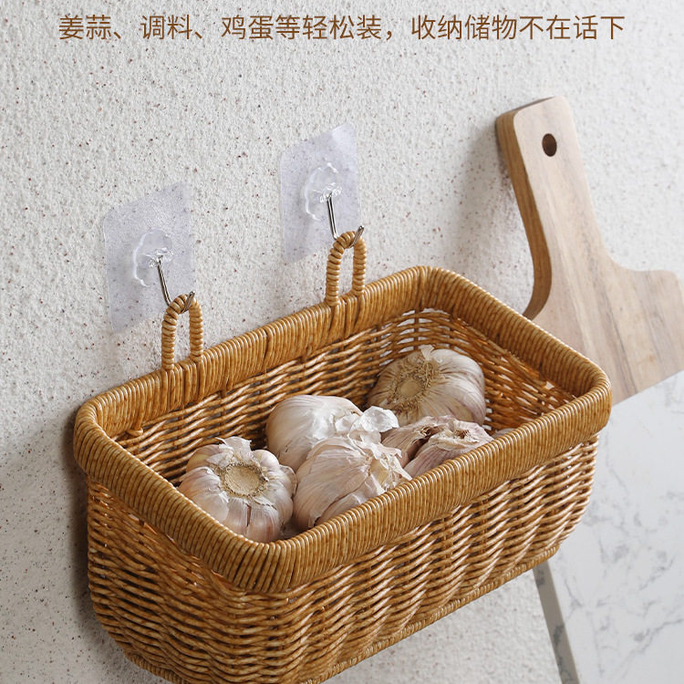 Kens姜蒜收纳筐编织挂篮厨房生姜蒜头葱鸡蛋水果壁挂篮仿藤收纳盒,淘宝优惠券,粉丝福利购,淘宝优惠卷