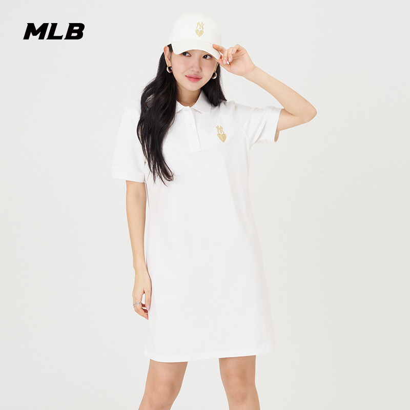 MLB官方 女款爱心系列连衣裙刺绣LOGO运动POLO领24夏季新款OPH01 - 图0