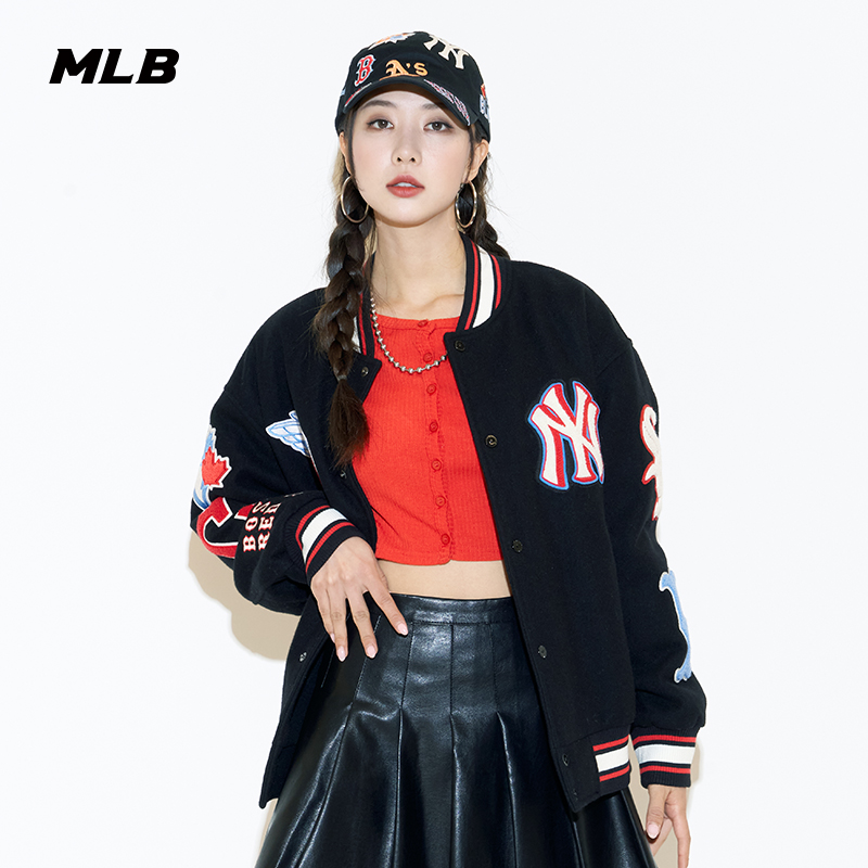 MLB官方 男女情侣印花棒球服羊毛夹克衫休闲百搭时尚JPN01 - 图3