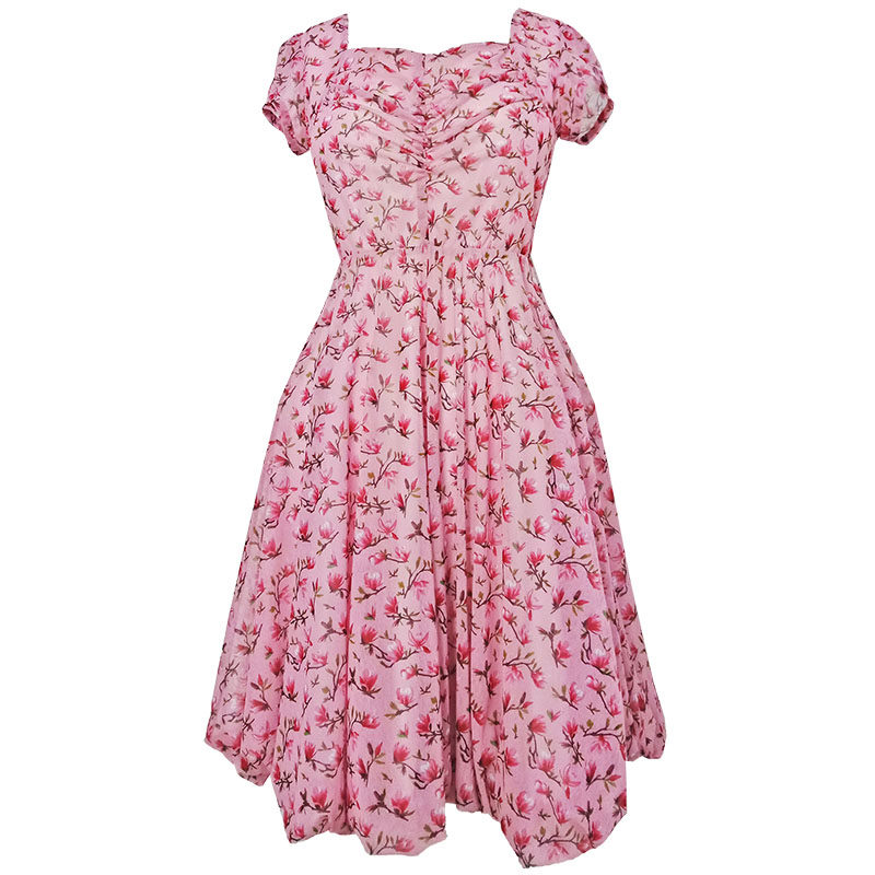 黛薇璐媤粉色碎花印花网不连衣裙 黛薇璐媤女装连衣裙