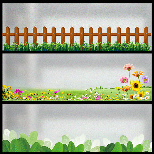 横版窗户贴膜磨砂玻璃小花小草长条形窗纸防走光透光不透明窗花贴 - 图1