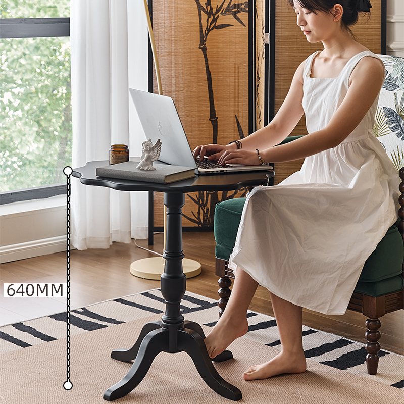 法式复古实木小圆几桌子沙发角几美式小茶几卧室边桌咖啡桌床头柜 - 图3