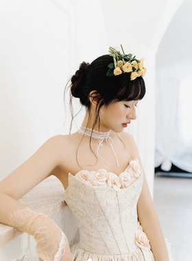 纯锁骨链系带白色丝绒蝴蝶结项圈