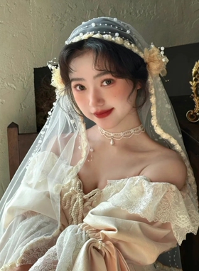 少女白色蕾丝珍珠choker颈链项圈