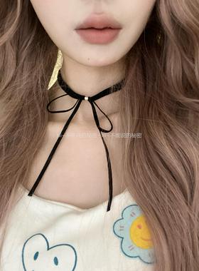 圣诞纯欲风红色丝绒蝴蝶结choker