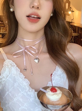 芭蕾风少女时代丝带绑带爱心项链