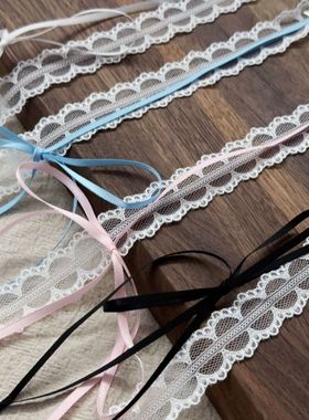 纯欲风白色蕾丝蝴蝶结choker项圈